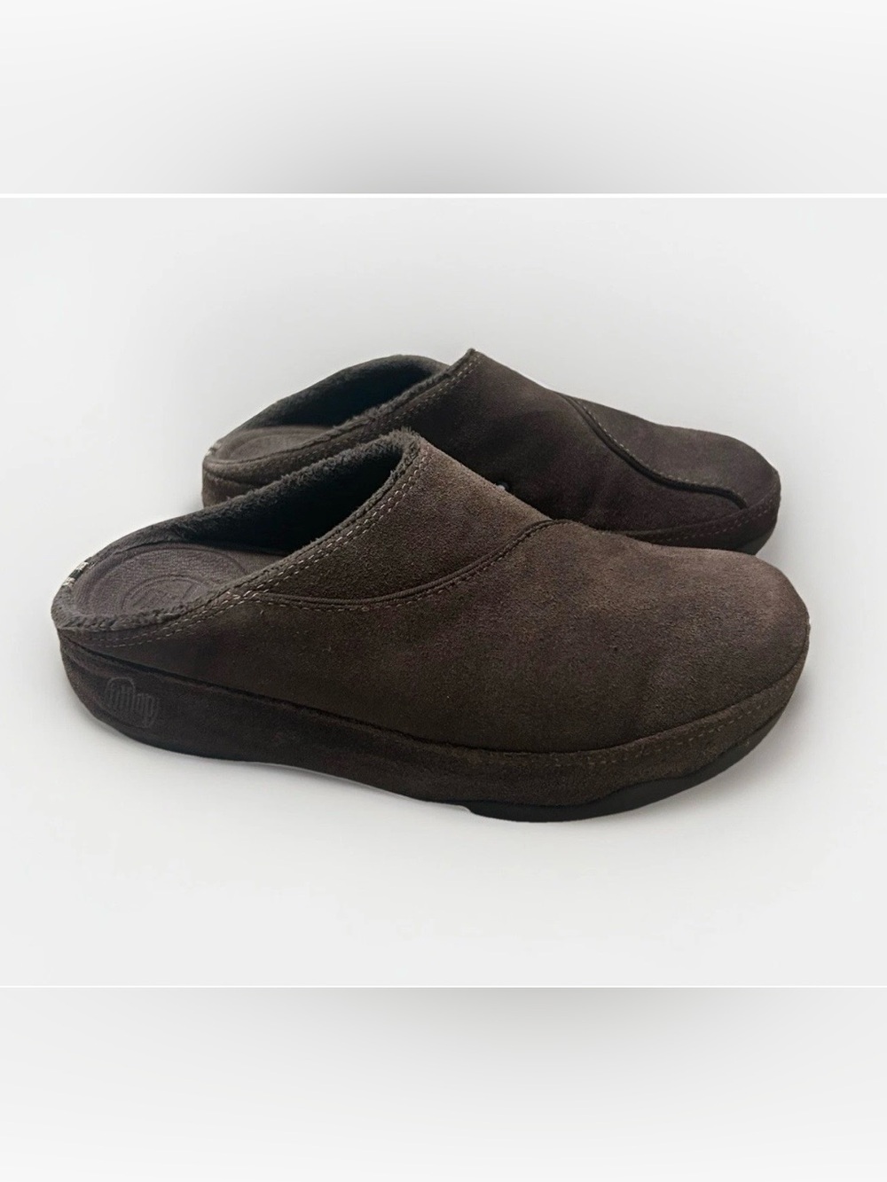 FitFlop Gogh Clogs Slippers Womens Size 7 Chocolate Brown Suede Wedge Slip On